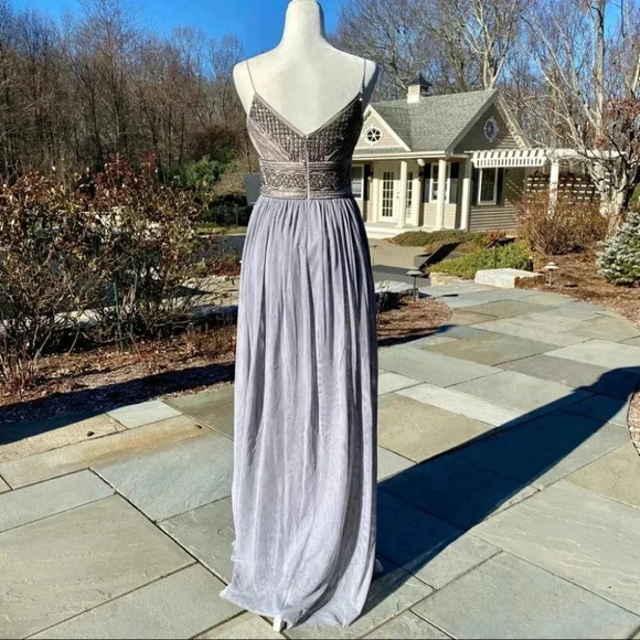 NWT Anthropologie BHLDN Adrianna Papell Aida Maxi Dress in Silver Gray Beaded - Picture 11 of 12